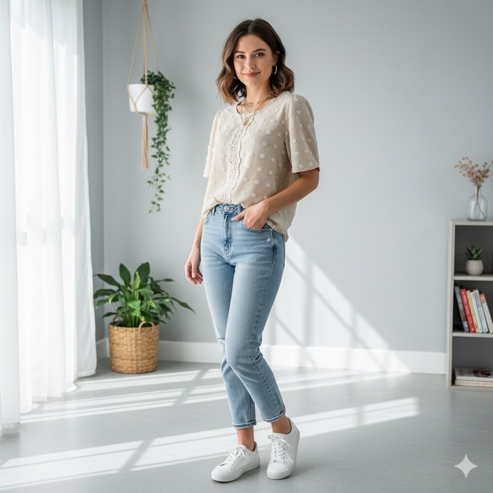 Cream Floral Lace Women's Blouse